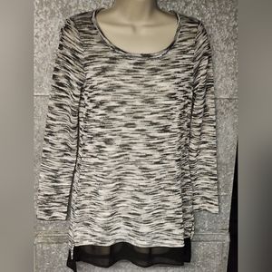 White House Black Market Tunic Black/White Long Sleeve Top Womens Size XS